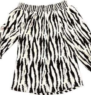 Patrizia Luca Off the Shoulder Zebra Print Smocked Long Sleeve Blouse Size XS
